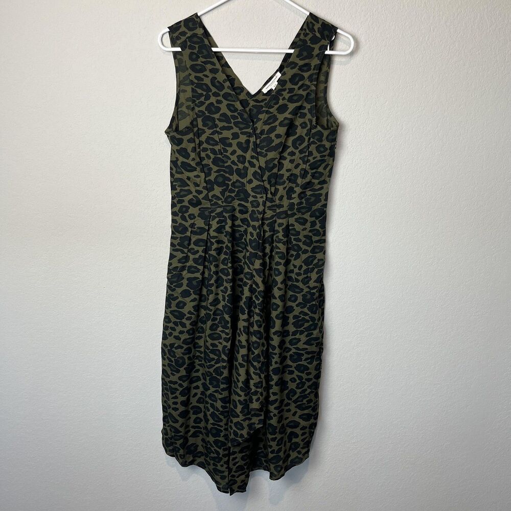 Beachlunchlounge Dress Womens Small Green Jungle Anais Leopard Midi Sleeveless